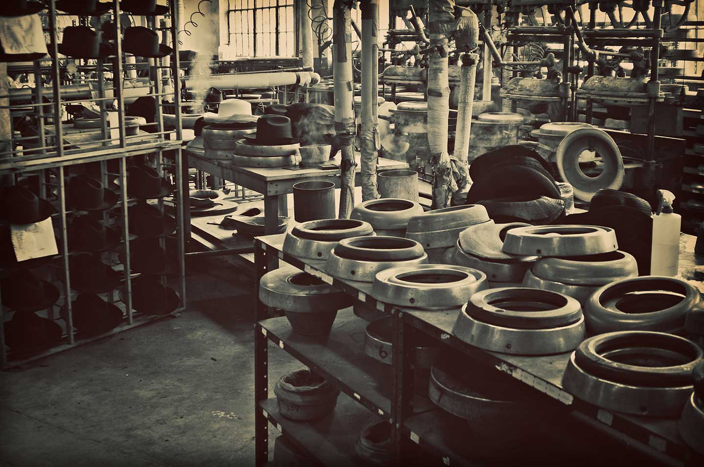 Old sepia tone photo of the Dorfman Milano hat factory