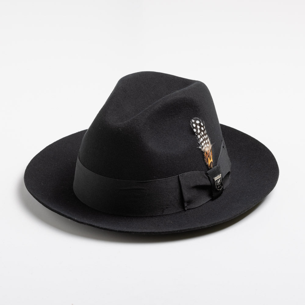 black mens dress hats Men's Black Wide Brim Fedora Hat Classic Wool Felt Dress With Matching Band Usa Outlet One size