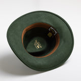 Pine colored felt hat with brown band on a white background