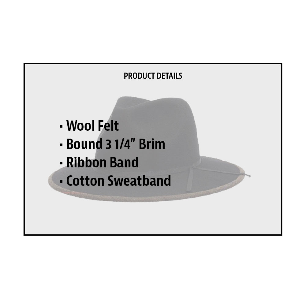 Wool Felt Fedora with Ribbon Bound Brim - Stacy Adams Hats